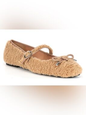 Gianni Bini Josie Tan Faux Shearling Mary Jane Flats New